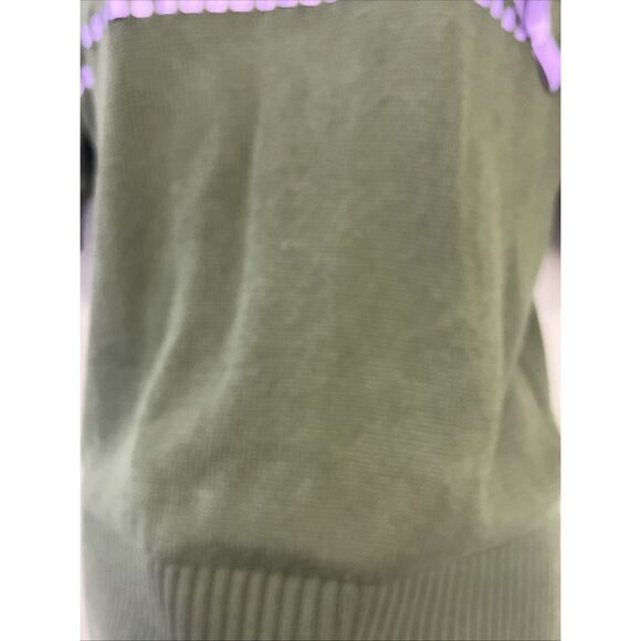ModCloth Olive Green Knit Puff Short Sleeve Sweater Light Purple Ribbon- Medium - Picture 5 of 13